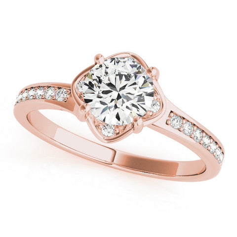 Rose gold Round Cut Diamond Halo Pave Band Cushion Prong Ring