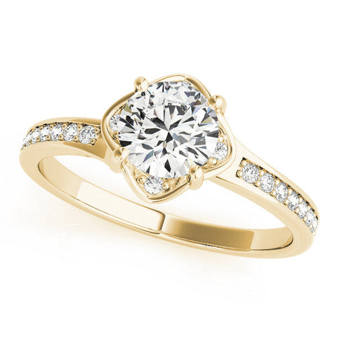 Yellow gold Round Cut Diamond Halo Pave Band Cushion Prong Ring