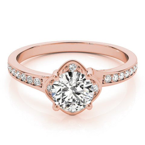 Rose gold Round Cut Diamond Halo Pave Band Cushion Prong Ring