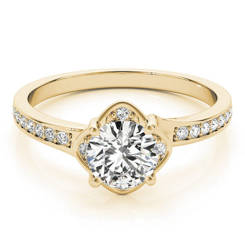 Yellow gold Round Cut Diamond Halo Pave Band Cushion Prong Ring
