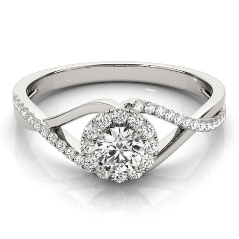 White gold Round Halo Twist Band Prong Set Ring