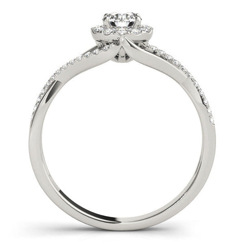 White gold Round Halo Twist Band Prong Set Ring