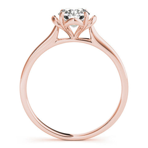 Rose gold Round Solitaire Diamond Ring with Floral Prong Setting and Classic Band