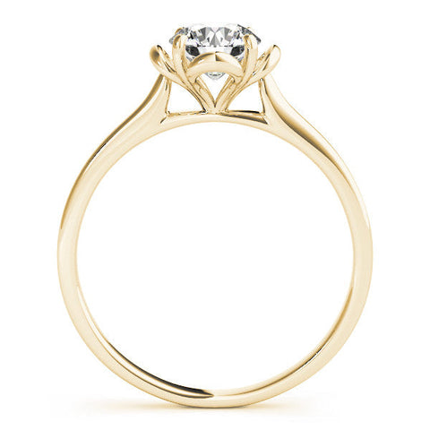Yellow gold Round Solitaire Diamond Ring with Floral Prong Setting and Classic Band