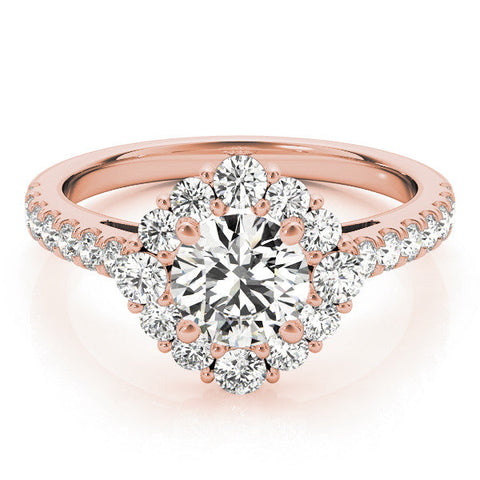 Rose gold Round Halo Diamond Ring with Pavé Band and Four-Prong Setting