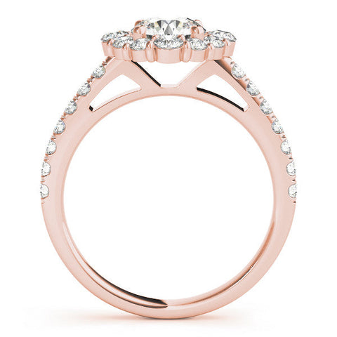 Rose gold Round Halo Diamond Ring with Pavé Band and Four-Prong Setting
