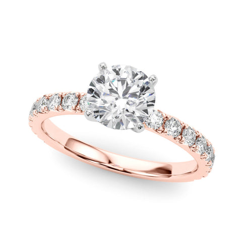 Rose gold Heart Diamond Pavé Band Solitaire with Four-Prong Setting
