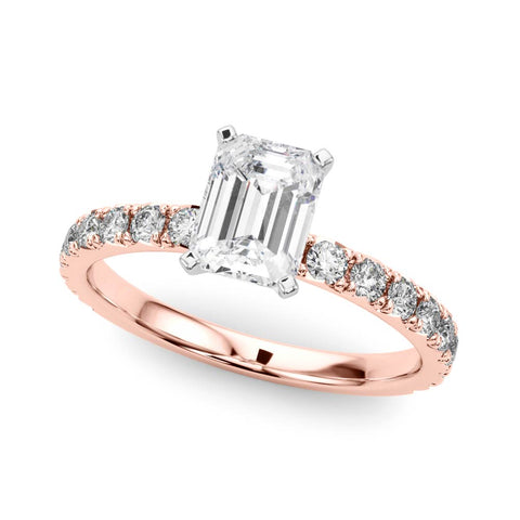Rose gold Radiant Diamond Pavé Band Solitaire with Four-Prong Setting