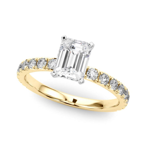 Yellow gold Radiant Diamond Pavé Band Solitaire with Four-Prong Setting