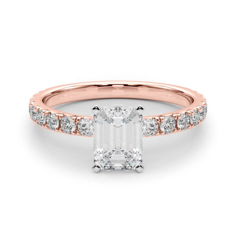 Rose gold Emerald Diamond Pavé Band Solitaire with Four-Prong Setting