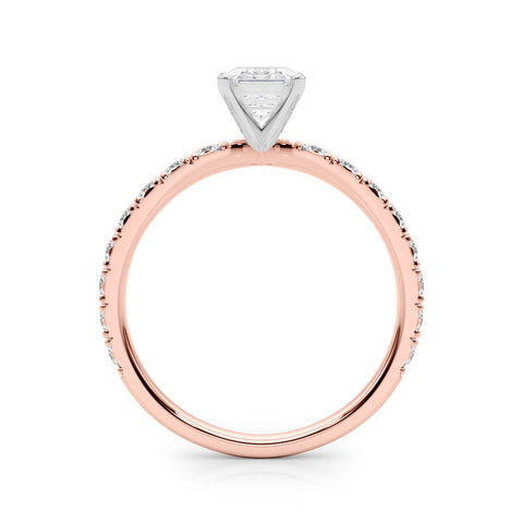 Rose gold Radiant Diamond Pavé Band Solitaire with Four-Prong Setting