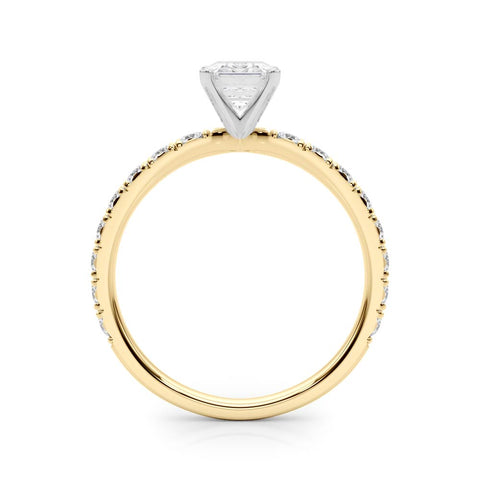 Yellow gold Radiant Diamond Pavé Band Solitaire with Four-Prong Setting