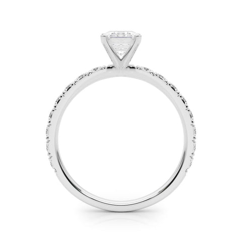 Platinum Emerald Diamond Pavé Band Solitaire with Four-Prong Setting