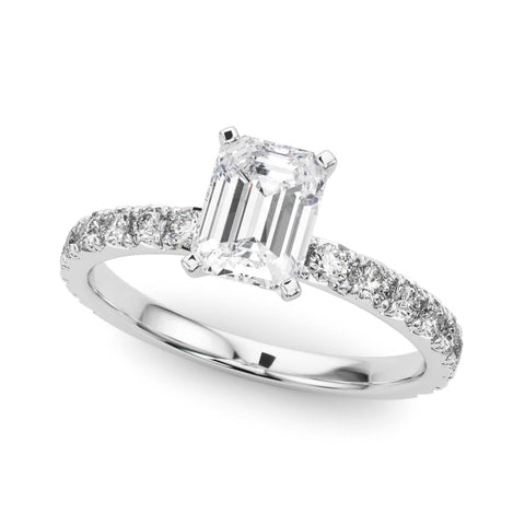 White gold Radiant Diamond Pavé Band Solitaire with Four-Prong Setting