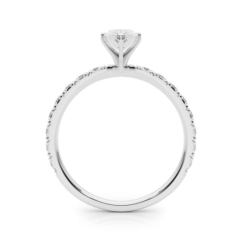 Silver Marquise Diamond Pavé Band Solitaire with Four-Prong Setting