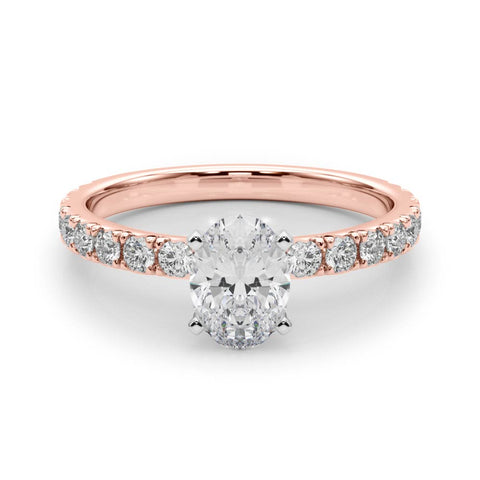 Rose gold Oval Diamond Pavé Band Solitaire with Four-Prong Setting