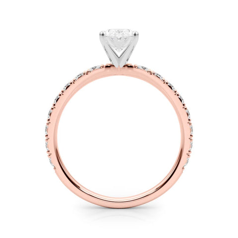 Rose gold Oval Diamond Pavé Band Solitaire with Four-Prong Setting