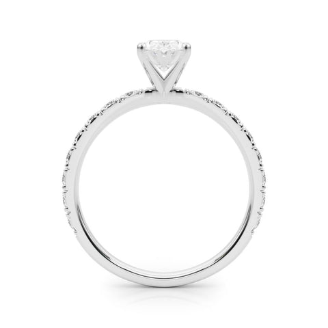 Silver Oval Diamond Pavé Band Solitaire with Four-Prong Setting