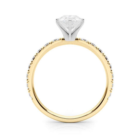 Yellow gold Pear Diamond Pavé Band Solitaire with Four-Prong Setting