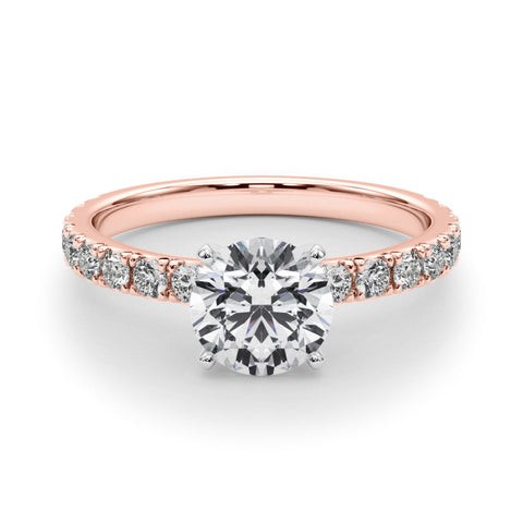 Rose gold Heart Diamond Pavé Band Solitaire with Four-Prong Setting