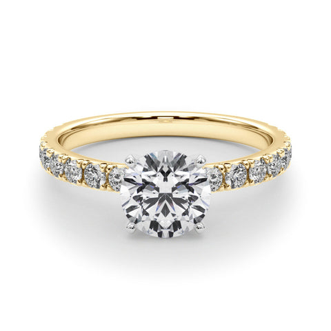 Yellow gold Heart Diamond Pavé Band Solitaire with Four-Prong Setting