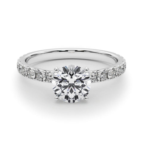 Platinum Round Diamond Pavé Band Solitaire with Four-Prong Setting