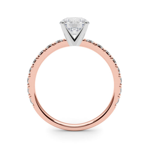 Rose gold Round Diamond Pavé Band Solitaire with Four-Prong Setting