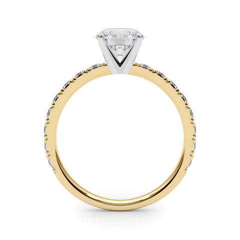 Yellow gold Cushion Diamond Pavé Band Solitaire with Four-Prong Setting