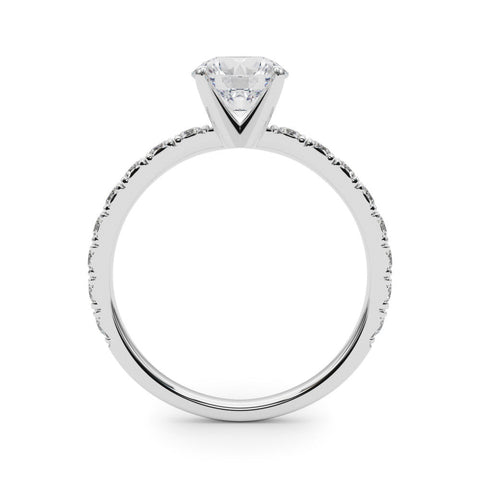Silver Cushion Diamond Pavé Band Solitaire with Four-Prong Setting