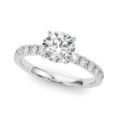 Platinum Round Diamond Pavé Band Solitaire with Four-Prong Setting