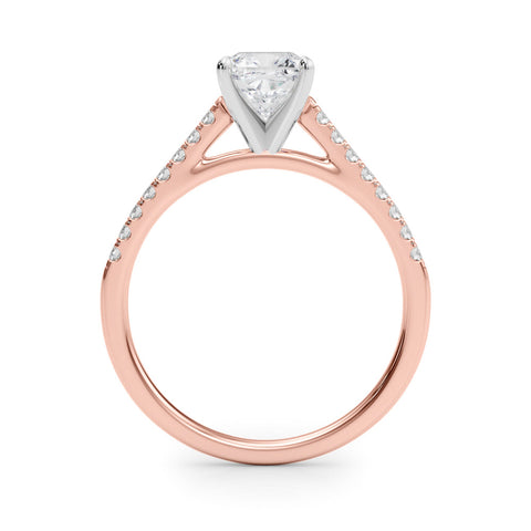 Rose gold Cushion Cut Solitaire Diamond Ring with Pave Band and Four-Prong Setting
