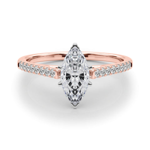 Rose gold Marquise Cut Solitaire Diamond Ring with Pave Band and Four-Prong Setting