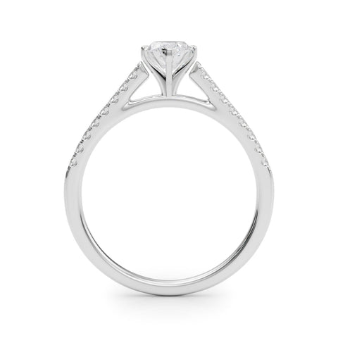 Platinum Marquise Cut Solitaire Diamond Ring with Pave Band and Four-Prong Setting
