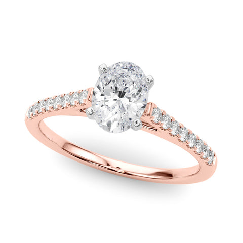 Rose gold Oval Cut Solitaire Diamond Ring with Pave Band and Four-Prong Setting