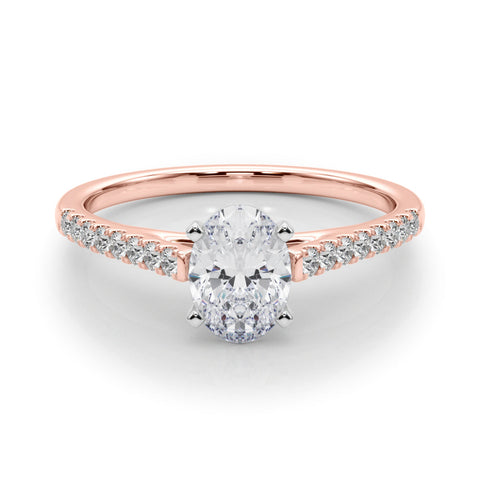 Rose gold Oval Cut Solitaire Diamond Ring with Pave Band and Four-Prong Setting