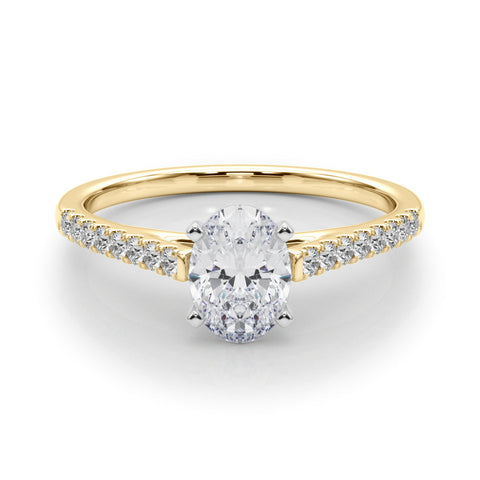 Yellow gold Oval Cut Solitaire Diamond Ring with Pave Band and Four-Prong Setting