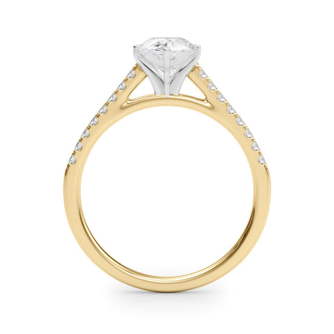 Yellow gold Pear Cut Solitaire Diamond Ring with Pave Band and Four-Prong Setting