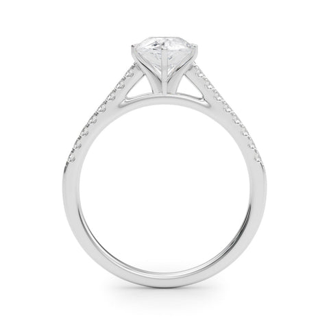 Platinum Pear Cut Solitaire Diamond Ring with Pave Band and Four-Prong Setting
