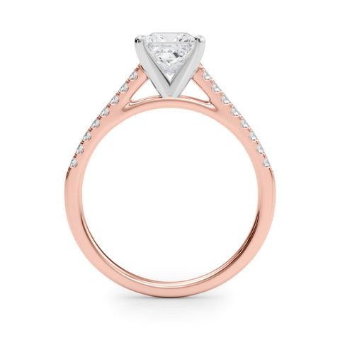 Rose gold Princess Cut Solitaire Diamond Ring with Pave Band and Four-Prong Setting