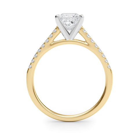 Yellow gold Princess Cut Solitaire Diamond Ring with Pave Band and Four-Prong Setting