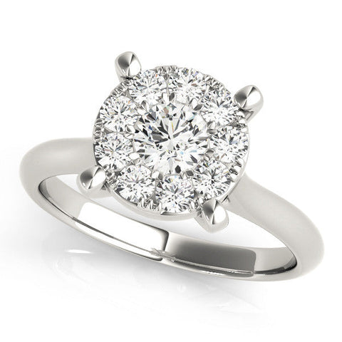 Platinum Round Diamond Cluster Halo Solitaire with Four-Prong Setting