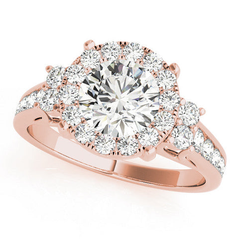 Rose gold Round Halo Diamond Engagement Ring with Split Shank and Four-Prong Setting