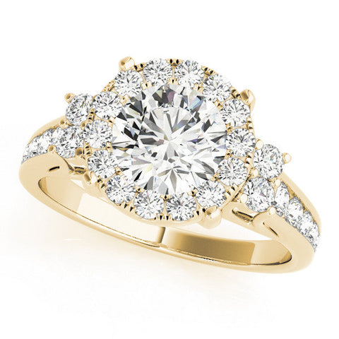 Yellow gold Round Halo Diamond Engagement Ring with Split Shank and Four-Prong Setting