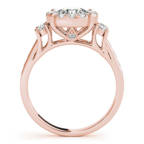 Rose gold Round Halo Diamond Engagement Ring with Split Shank and Four-Prong Setting