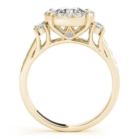 Yellow gold Round Halo Diamond Engagement Ring with Split Shank and Four-Prong Setting