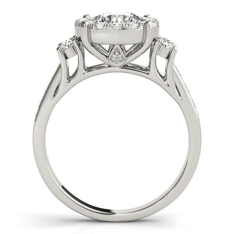 Platinum Round Halo Diamond Engagement Ring with Split Shank and Four-Prong Setting