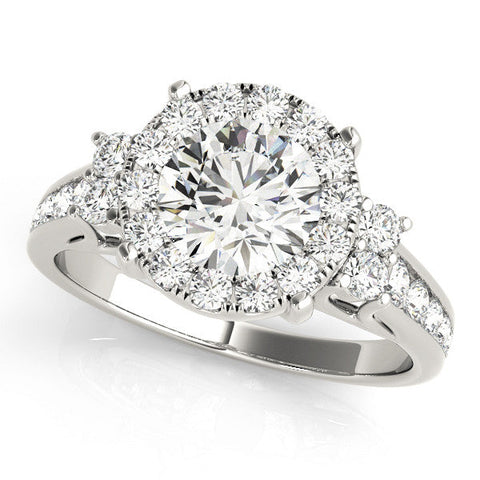 Platinum Round Halo Diamond Engagement Ring with Split Shank and Four-Prong Setting