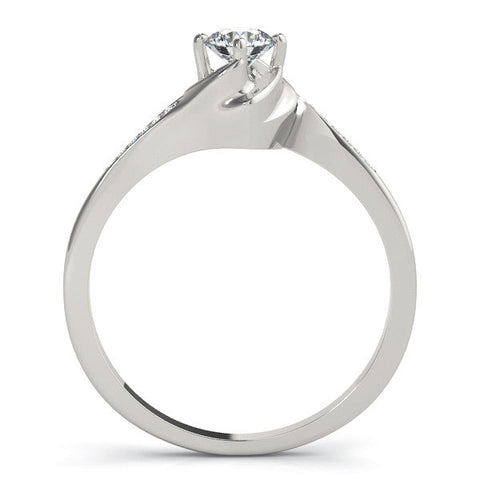 White gold Round Solitaire Twist Band with Channel-Set Diamonds and Four-Prong Setting