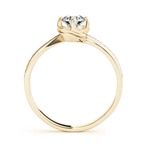 Yellow gold Round Solitaire Diamond Ring with Pavé Band and Four-Prong Setting