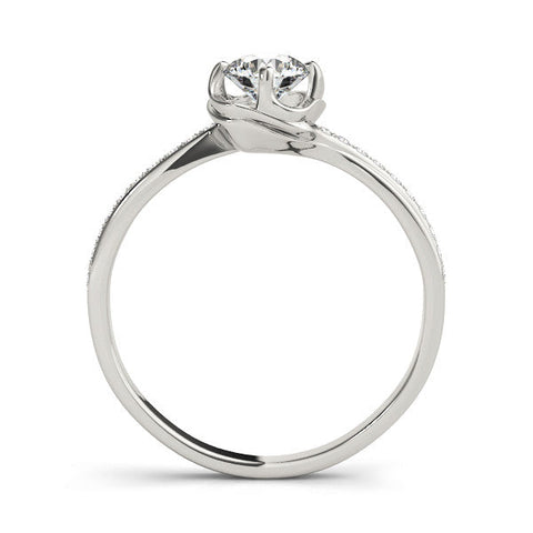 Platinum Round Solitaire Diamond Ring with Pavé Band and Four-Prong Setting